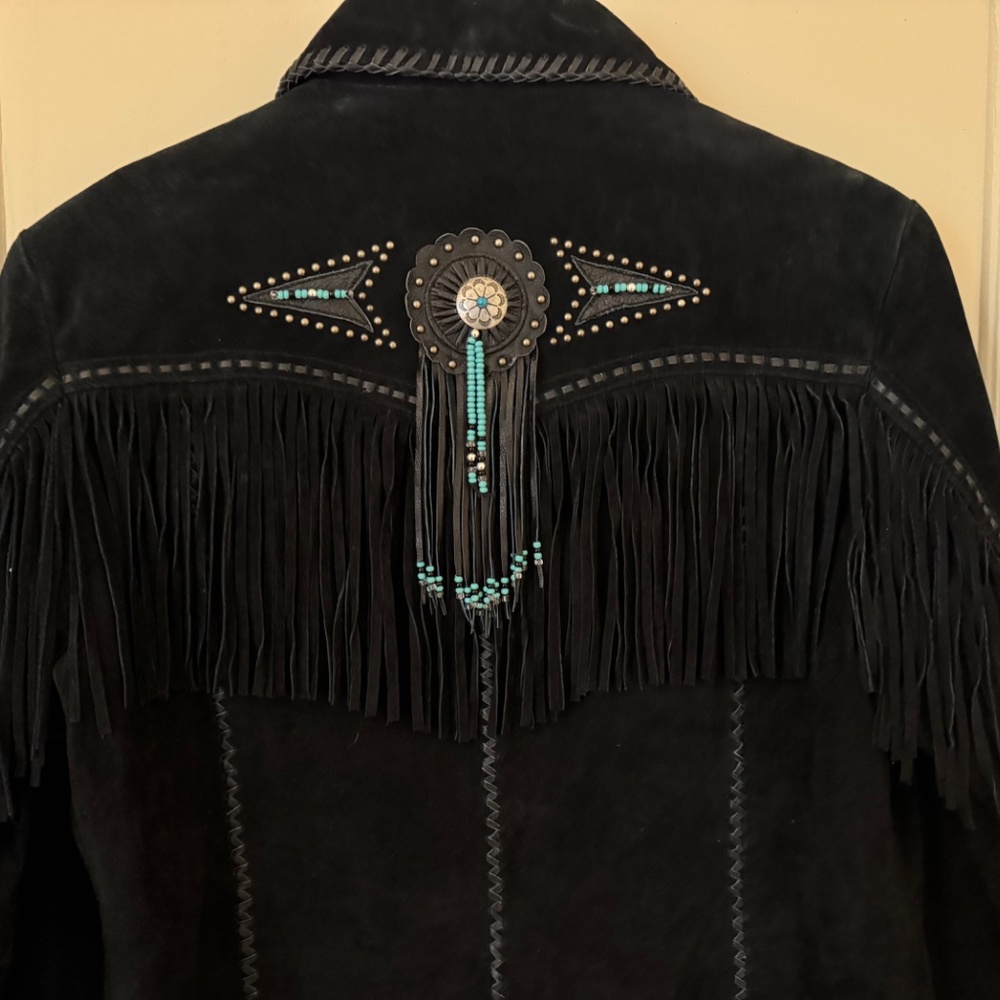 Vintage Black Suede fringe cropped jacket- Large - Picture 7 of 7